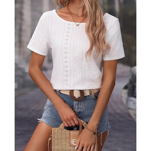 White Lace Crochet Short Sleeve Bohemian Style Summer Top XXL Nwt - Picture 1 of 4